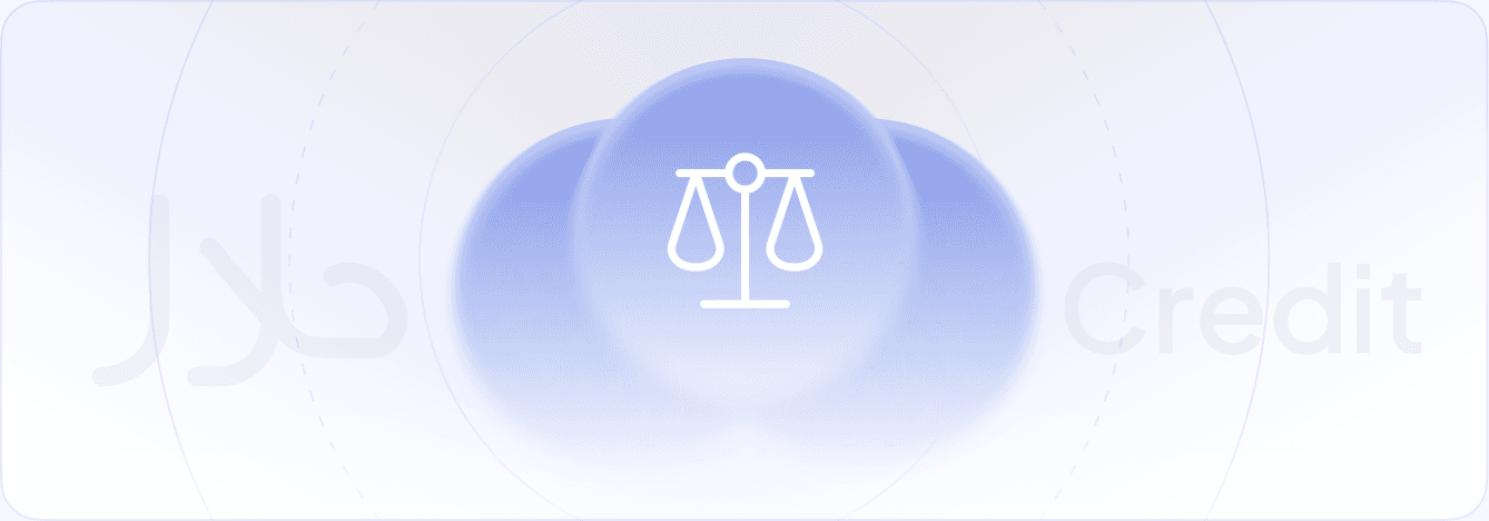 A balanced set of scales inside concentric rings, standing for fair credit